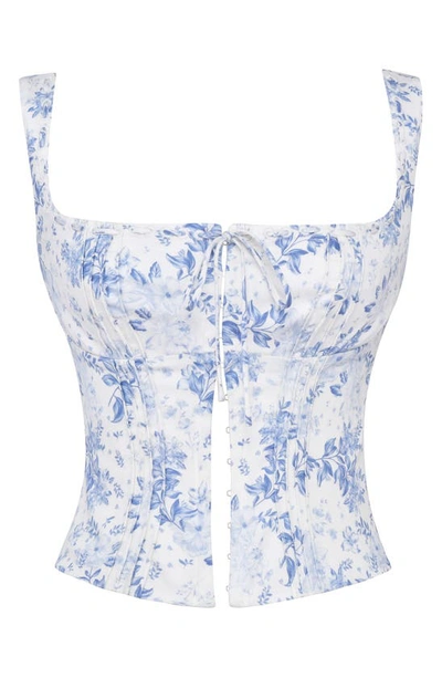 Shop House Of Cb Chicca Square Neck Corset Top In Blue Print Flower