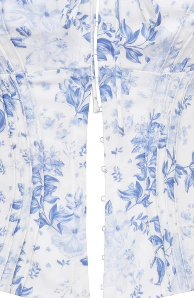 Shop House Of Cb Chicca Square Neck Corset Top In Blue Print Flower
