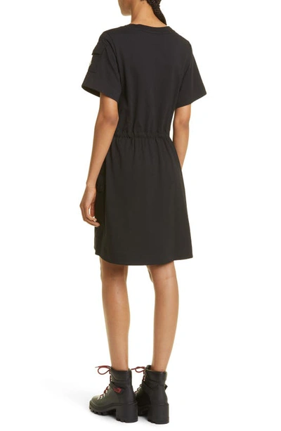 Moncler Drawstring Waist Cotton Jersey Dress In Black