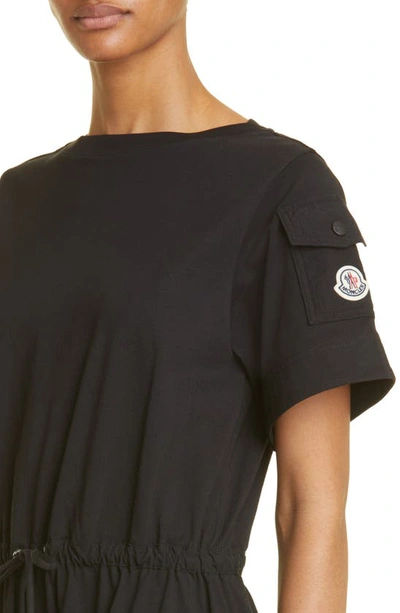 Moncler Drawstring Waist Cotton Jersey Dress In Black