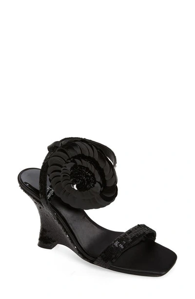 Jeffrey Campbell Floraline Sequin Wedge Sandal In Black Sequins