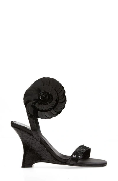 Jeffrey Campbell Floraline Sequin Wedge Sandal In Black Sequins
