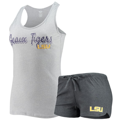 Shop Concepts Sport Heathered Gray/charcoal Lsu Tigers Anchor Tank Top & Shorts Sleep Set In Heather Gray