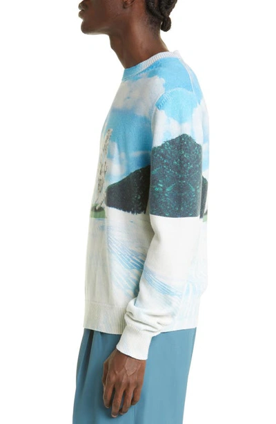 Shop Amiri Runway Print Cashmere Crewneck Sweater In Blue/ Ivory Multi