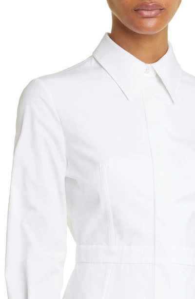 Shop Alexander Mcqueen Long Sleeve Organic Cotton Poplin Minidress In 9000 Opticalwhite
