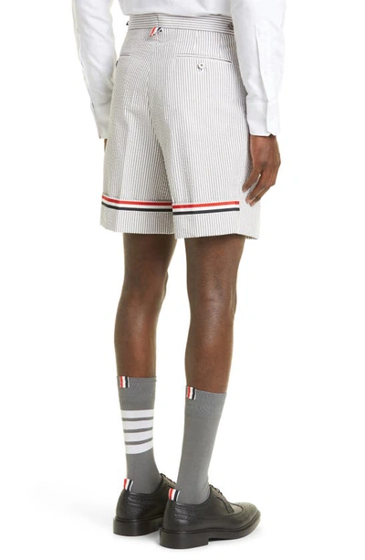 Shop Thom Browne Cotton Seersucker Shorts In Medium Grey