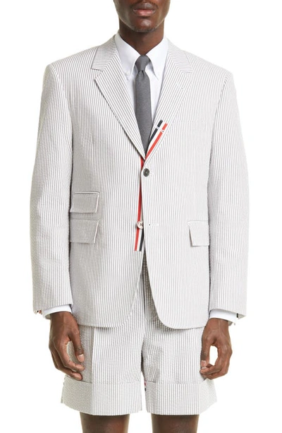Shop Thom Browne Stripe Cotton Seersucker Sport Coat In Medium Grey