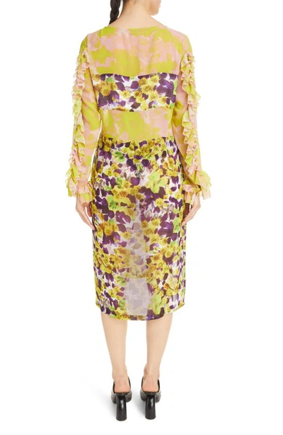 Shop Dries Van Noten Dire Mixed Floral Long Sleeve Dress In Yellow 202