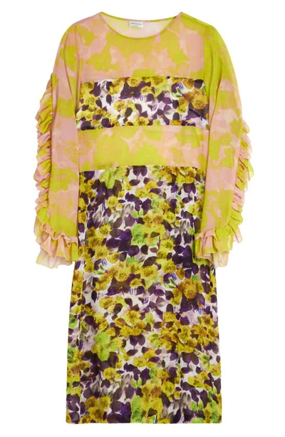 Shop Dries Van Noten Dire Mixed Floral Long Sleeve Dress In Yellow 202