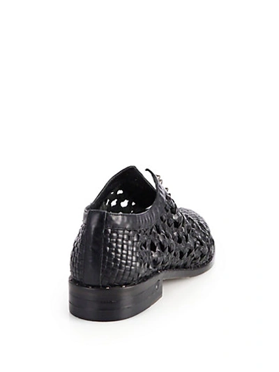 Shop Freda Salvador Wish Studded Woven Leather Loafers In Black