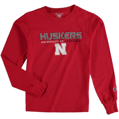 Shop Champion Youth  Scarlet Nebraska Huskers Jersey Long Sleeve T-shirt In Red