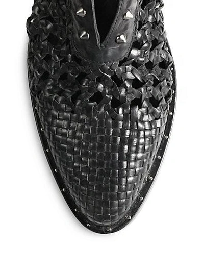 Shop Freda Salvador Wish Studded Woven Leather Loafers In Black