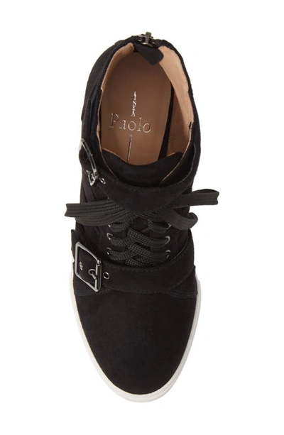 Shop Linea Paolo Fave Cutout Wedge Sneaker In Black Suede