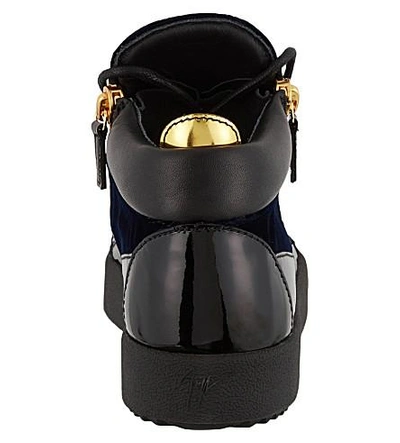 Shop Giuseppe Zanotti Velvet Mid-top Trainers In Navy