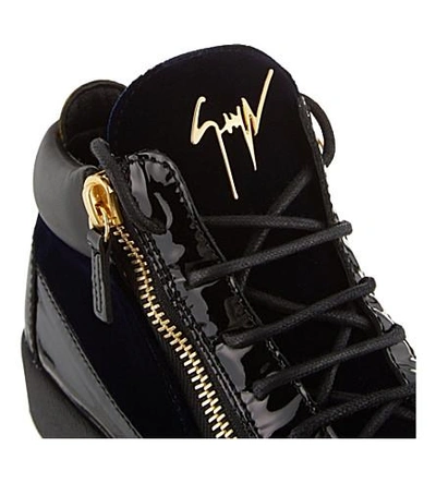 Shop Giuseppe Zanotti Velvet Mid-top Trainers In Navy