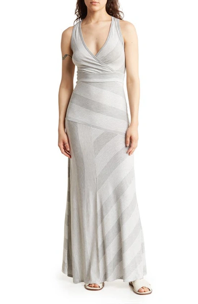 Shop Go Couture Sleeveless Maxi Stripe Dress In Grey Colorblock