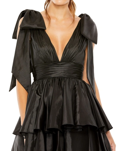 Shop Ieena For Mac Duggal Oversized Bow Deep V Ruffle Mini Dress In Black
