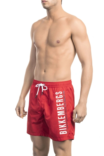 Shop Bikkembergs Red Polyester Men's Swimwear In Black