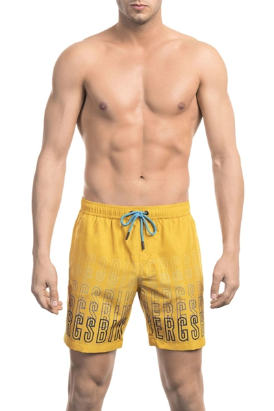 Shop Bikkembergs Yellow Polyester Men's Swimwear In Light-blue