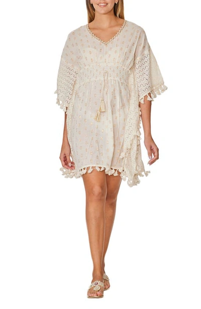 Shop Ranee's Smocked Tassel Cotton Cover-up Dress In Ivory