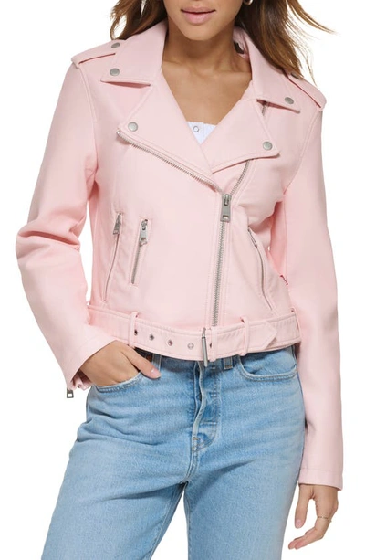 Shop Levi's® Faux Leather Fashion Belted Moto Jacket In Rose Quartz