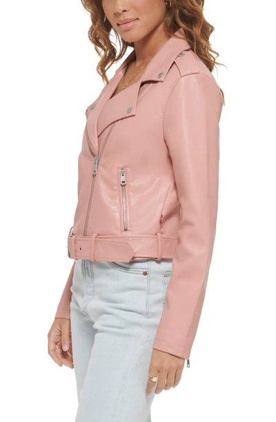 Shop Levi's® Faux Leather Fashion Belted Moto Jacket In Cameo Pink