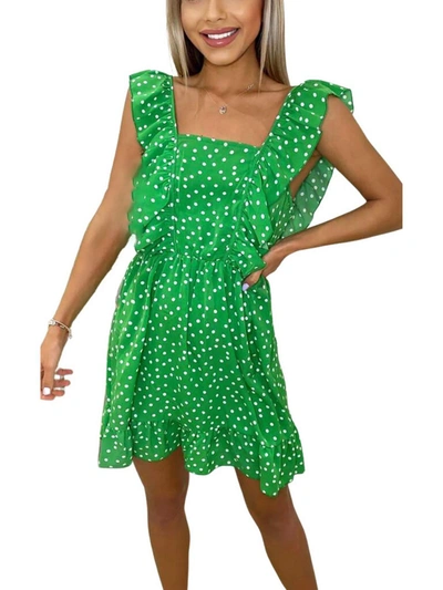 Shop Ax Paris Womens Polka Dot Ruffle Sleeve Mini Dress In Green