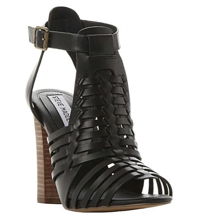 Shop Steve Madden Sandrina Leather Heeled Sandals In Black-leather