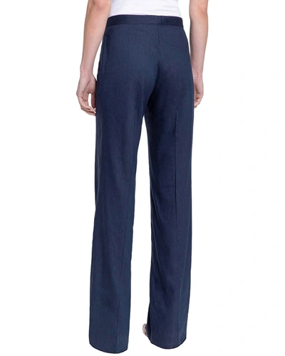 Shop Santorelli Deja Linen-blend Pant In Blue