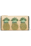 EDIE PARKER Jumbo Lara Pineapple embroidered raffia and acrylic box clutch