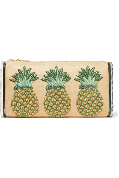 Shop Edie Parker Jumbo Lara Pineapple Embroidered Raffia And Acrylic Box Clutch