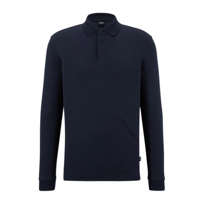 Shop Hugo Boss Organic-cotton Polo Shirt With Embroidered Logo In Blue