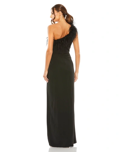 Shop Mac Duggal One Shoulder Feather Trim Gown In Black