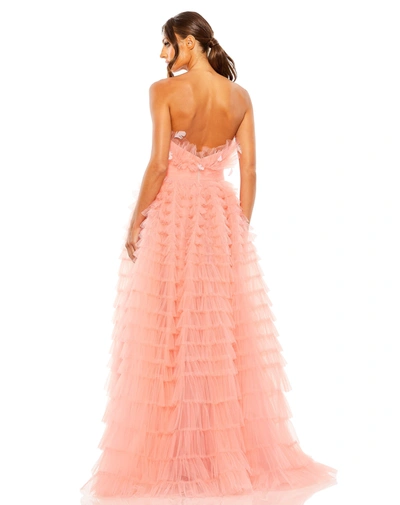 Shop Mac Duggal Strapless Ruffle Gown With Feathers In Antique Rose