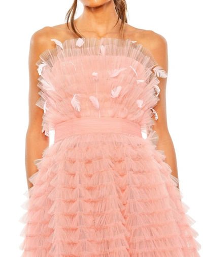 Shop Mac Duggal Strapless Ruffle Gown With Feathers In Antique Rose