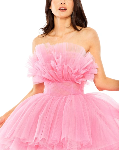 Shop Mac Duggal Strapless Ruffled Tulle Mini Ballgown In Candy Pink
