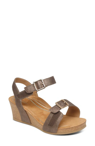 Shop Aetrex Lexa Wedge Sandal In Bronze