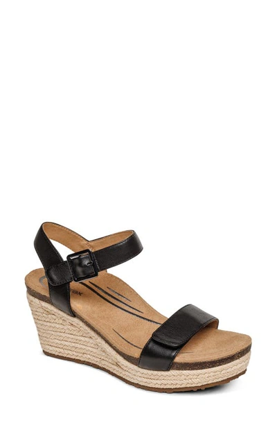 Aetrex Sydney Wedge Espadrille Sandal In Black
