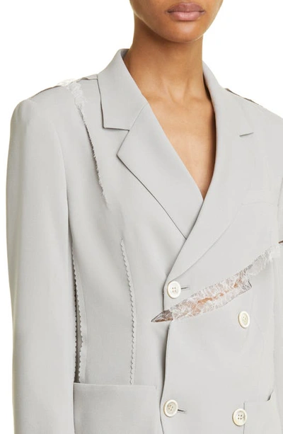 Shop Undercover Slash Cutout Lace Trim Double Breasted Blazer In Gray