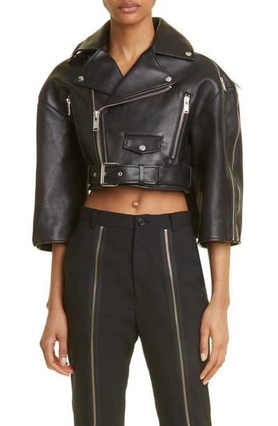 Undercover Open Back Tie Leather Jacket In Black