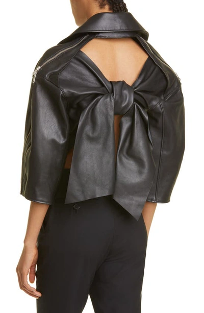 Undercover Open Back Tie Leather Jacket In Black