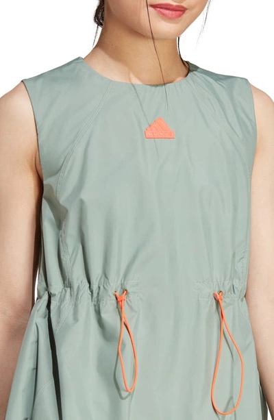 Shop Adidas Sportswear Escape Sleeveless Dress In Silver Green