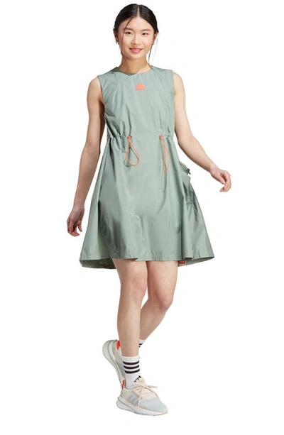 Shop Adidas Sportswear Escape Sleeveless Dress In Silver Green