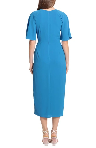 Maggy London Flutter Sleeve Faux Wrap Midi Dress In Brilliant Blue