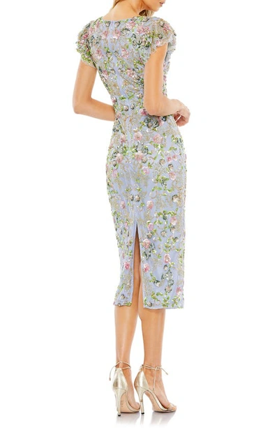 Shop Mac Duggal Beaded Floral Sheath Dress In Slate Blue Multi