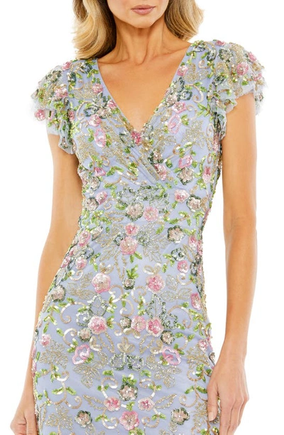 Shop Mac Duggal Beaded Floral Sheath Dress In Slate Blue Multi