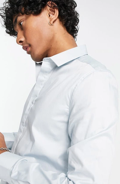 Shop Asos Design Wedding Skinny Fit Button-up Shirt In Light Blue