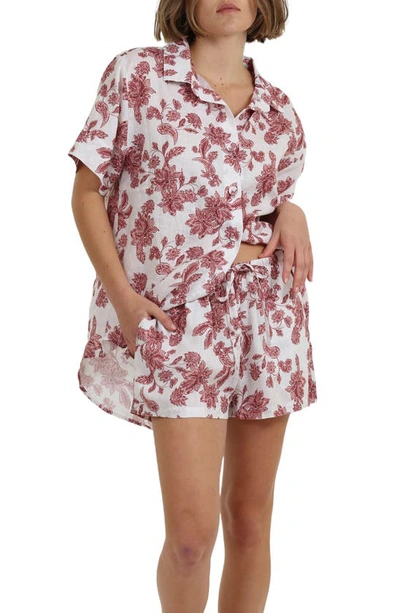 Shop Papinelle Resort Linen Drawstring Shorts In Cinnamon Floral