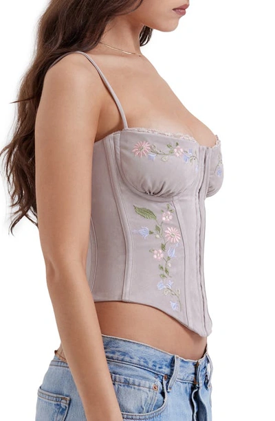 Shop House Of Cb Petunia Embroidered Faux Suede Corset Top In Lavender