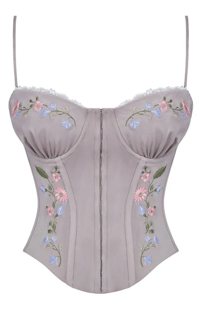 Shop House Of Cb Petunia Embroidered Faux Suede Corset Top In Lavender